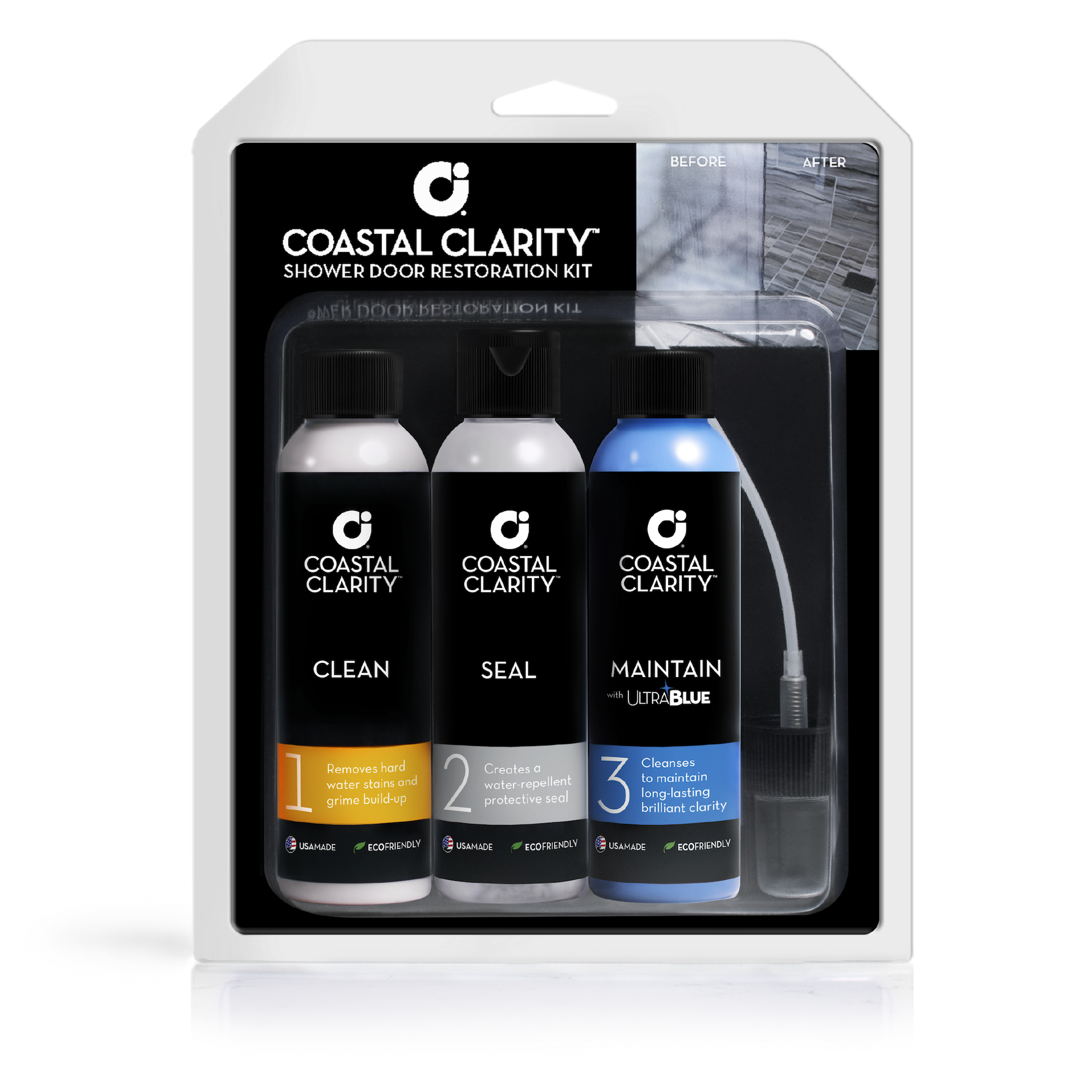 Coastal Clarity Shower Door Restoration Kit 3 bottles in package